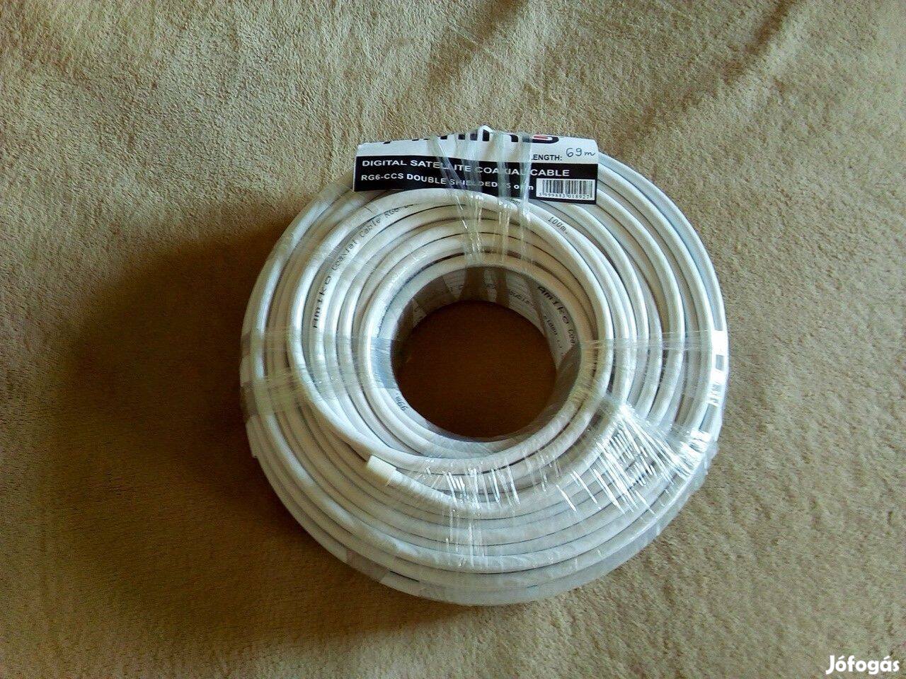 Koax kábel RG6 acél Dualshield 69m-es tekercs, fehér